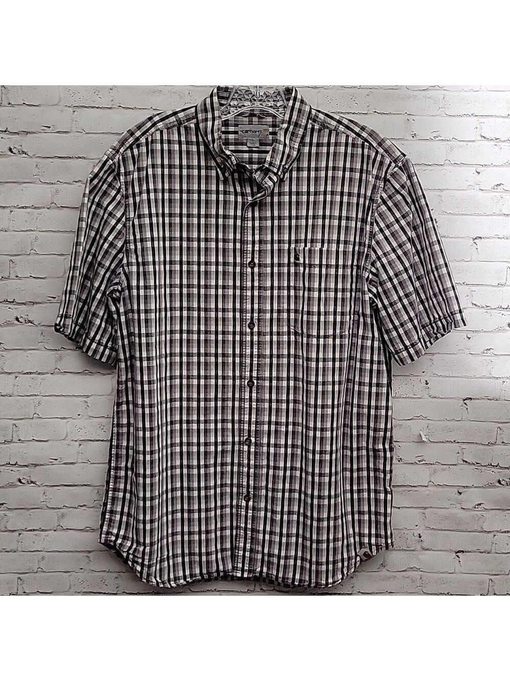 Carhartt Black/Gray Gingham, Short-Sleeved, Button-Down Shirt, Size Large